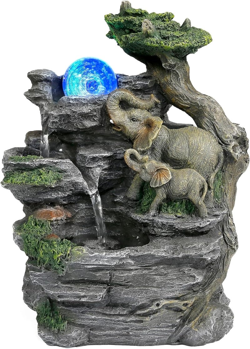 BEAMNOVA Tabletop Fountain,Relaxation Water Feature Feng Shui Indoor Fountain of Elephant Sculpture with Colorful Spinning Ball for Home Office Desktop Décor - Image 1